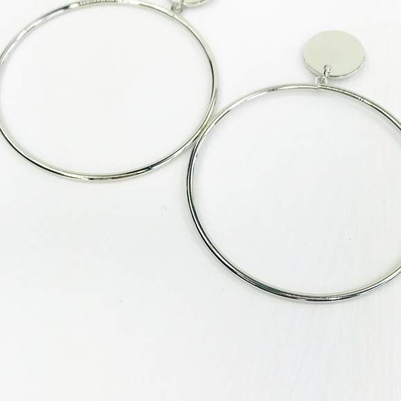 Silver Circle Drop Hoops - Picture 4 of 8